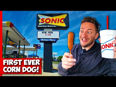 German Husband's FIRST CORN DOG at SONIC DRIVE IN!