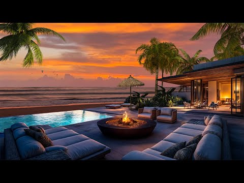 Post-Sunset Glow on the Beach | Stunning Landscape with Crackling Fire & Calm Beach Waves