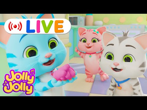 LIVE🔴Three little kittens, Peanut butter & Jelly + More | Jolly Jolly & Animals - Best Kids Songs!