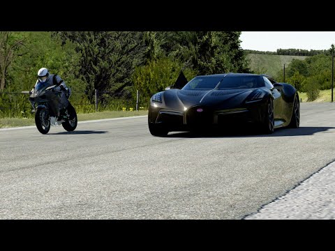 Kawasaki Ninja H2R vs Bugatti La Voiture Noire vs Bugatti Mistral at Old SPA