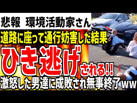 【環境活動家】道路に座り込み通行妨害した結果そのまま車に突撃されてしまうww調子に乗った末路がヤバすぎると話題に！！【ゆっくり解説】