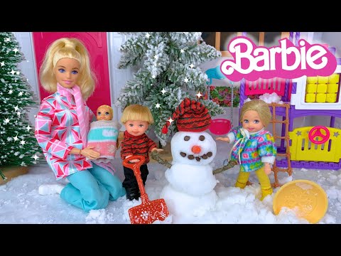 Barbie & Ken Doll Family Snow Day Morning Routine