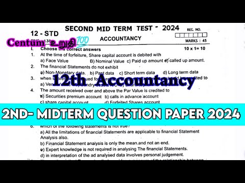 12th Accountancy 2nd Mid term question paper 2024|12th Accountancy 2nd midtermimportantquestions2024