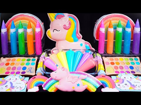 Unicorn Raibow Slime Mixing Eyeshadow,Glitter & Random things into slime #asmr #satisfyingslime