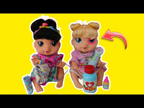 New Baby Alive doll gets sick  Lunch routine and packing baby doll bag