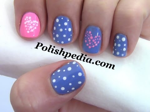 Polka Dot Hearts Valentines Day Nail Art