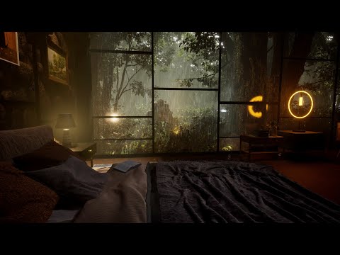 Rainy Forest And a Cozy Bedroom 8 hours - Calm rain sounds | Rain sounds for sleeping | Sleep, Study