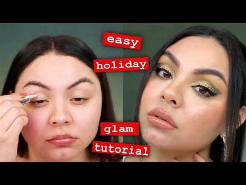 Easy Dramatic Holiday Glam Makeup Tutorial Green and Gold *cruelty free*