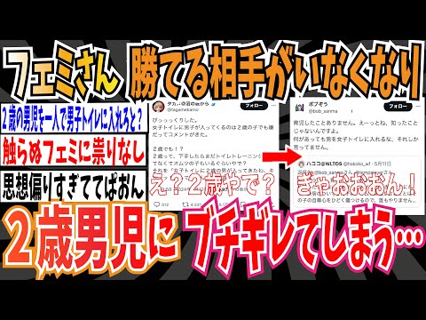 【ツイフェミ】フェミさん「お母さんと一緒に2歳児が女子トイレ入ってきた！ぎゃおおおん」→ついに2歳児にキレ出してしまう…【ゆっくり 時事ネタ ニュース】