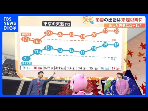 【11月12日 関東の天気】冬物の出番は来週以降に｜TBS NEWS DIG