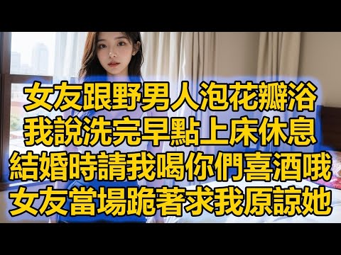 女友跟野男人泡花瓣浴，我說洗完早點上床休息，結婚時請我喝你們喜酒哦，女友當場跪著求我原諒她