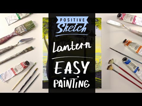 Lantern painting tutorial, City acrylic painting for beginners