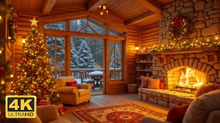 Christmas Cabin Ambience in 4K | Cozy Fireplace & Snowy Forest View ❄️🎄