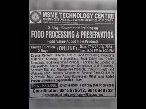 2 DAYS GOVERNMENT TRAINING ON FOOD PROCESSING &PRESERVATION FOOD VALUE- ADDED NEW PRODUCTS