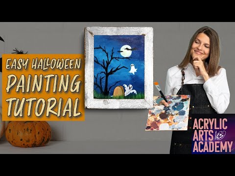 Halloween Art Ideas Night Sky & Ghost Acrylic Painting Tutorial