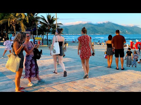 【🇻🇳 4K】Vietnam Da Nang Promenade & Beach - Sunset Walking on The Beach #asmr