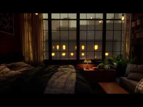 Ambience Of A Rainy Night's Bedroom | Rain Falling On Window | Rain Sounds For Sleeping