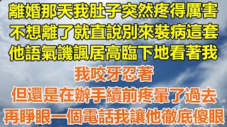 （完結爽文）離婚那天我肚子突然疼得厲害，不想離了就直說別來裝病這套，他語氣譏諷居高臨下地看著我，我咬牙忍著，但還是在辦手續前疼暈了過去，再睜眼一個電話我讓他徹底傻眼！#情感#幸福#出軌#家產#白月光