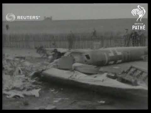 RAF GET GERMANS 'DOWN IN THE DUMPS' RAF fighters 'litter' England with wrecked Nazi planes. (1940)