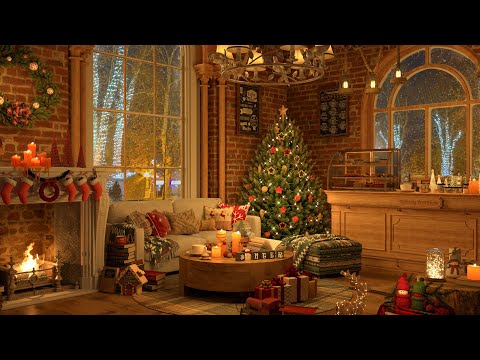 Warm Christmas Night at 4K Cozy Coffee Shop Ambience ❄ Relaxing Jazz Music For Relaxation and Chill