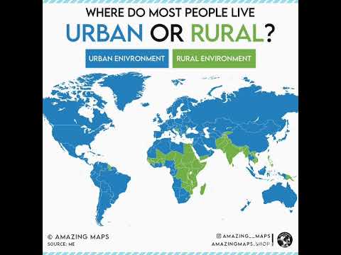 Where do most people live? Rural or Urban environment? #map #urban #rural #countries #youtubeshorts