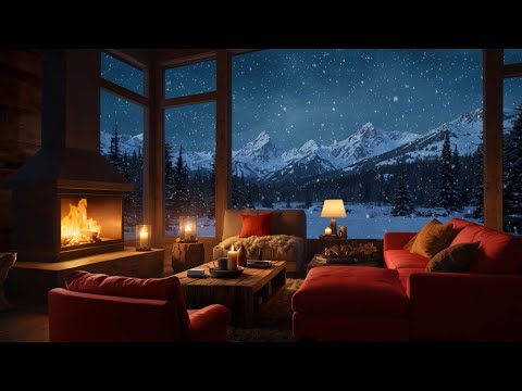 Soothing Winter Room with Fireplace Ambience | Cozy Crackling Fire Sound with Peaceful Snowy Scenery