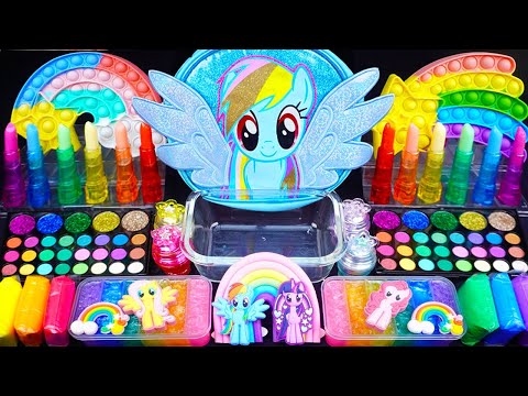 Rainbow Pony Unicorn Slime Mixing/Eyeshadow,Glitter& Random things into slime #asmr #satisfyingslime