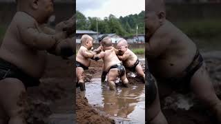 These children are very cute and loud, they like playing in mud and fighting