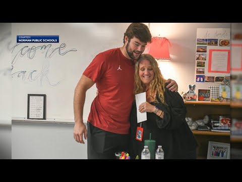 OU football player surprises high school teacher with tickets to Alabama game