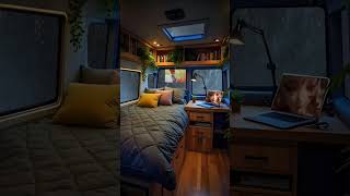 Living the Dream Modern Van Office & Bedroom Combo #NomadLife #MinimalistLiving #VanTour