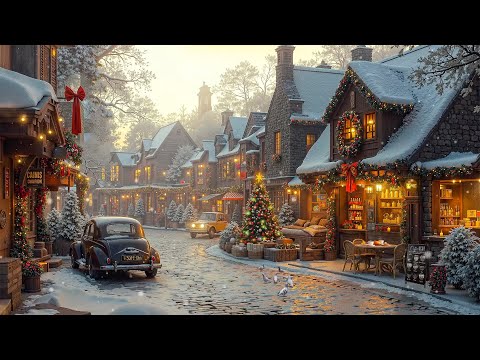 Holiday Jazz Ambience 🎅 Cozy Café & Snowy Christmas Town Streets ❄️ Relaxing Christmas Night Vibes