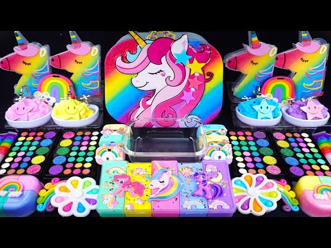 Unicorn Slime MixingEyeshadow,Glitter & Random things into slime #asmr #satisfyingslime #Makeupslime