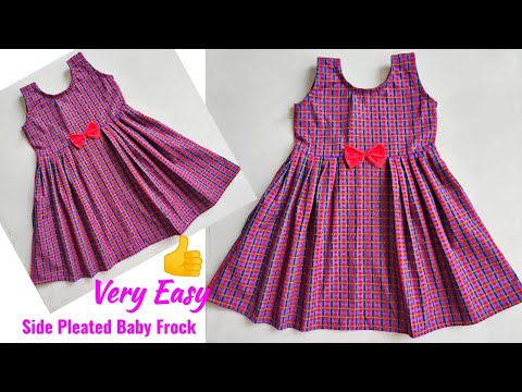 Very Easy Side Pleated Baby Frock cutting and stitching | Baby Frock cutting and stitching