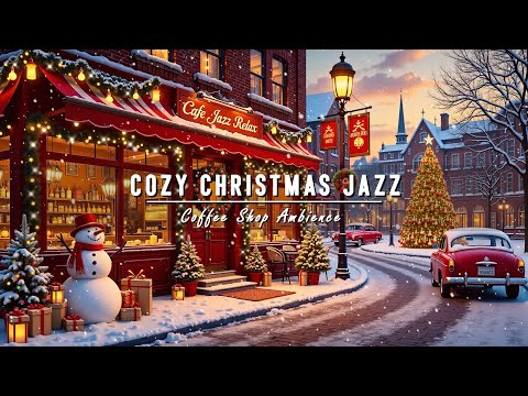 Relaxing Jazz Music with Snow Falling on Christmas Day 🎄 Cozy Christmas Coffee Shop Ambience