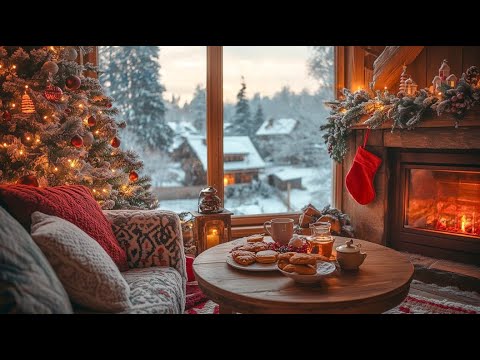 Cozy Living Room on Christmas Eve 2025 with Warm Jazz Music ❄ Snowfall and Fireplace to Sleep🎄🎅