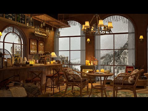 Winter Day at 4K Cozy Coffee Shop Ambience ☕ Smooth Jazz Music to Relax/Study/Work to