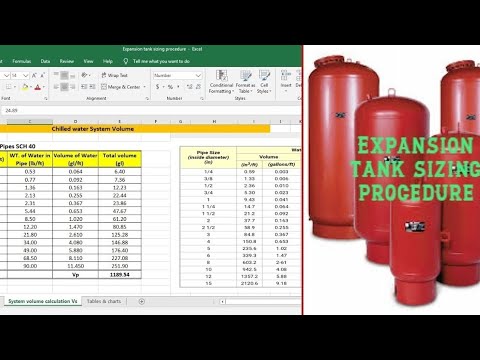 Expansion tank design calculation, hydronic system expansion tank sizing calculation, buffer tank