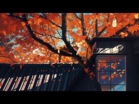 Peaceful Autumn Day Lofi Morning 🍁🌞fall lofi - lofi cat 🐾🎹 music for painting, reading or relaxing