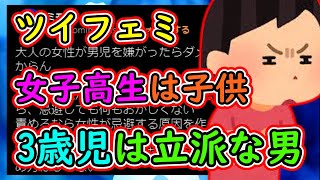 ツイフェミさん「女子高生は子供、3歳児は立派な男」