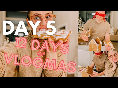 12 DAYS of VLOGMAS day 5 | BF builds a GINGERBREAD HOUSE BLINDFOLDED 2020 | Emma Cole