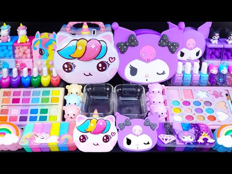 Unicorn vs Kuromi Slime Mixing Eyeshadow,Glitter & Random things into slime #asmr #satisfyingslime