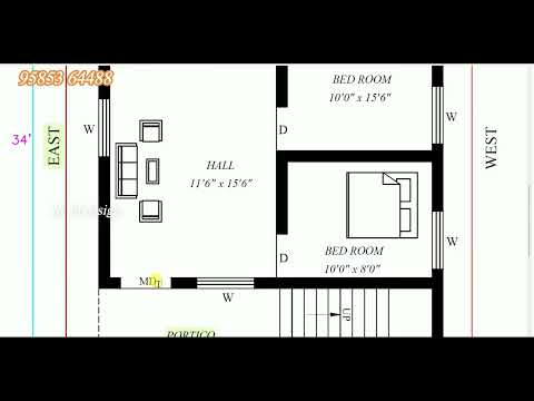 28 x 34  North facing 2bhk house plan as per vastu in tamil