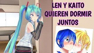 Miku no quiere dejar solo a Kaito con Kagamine Len 【Talkloid - MMD】