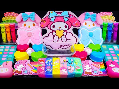 Mymelody Rainbow slime mixing Eyeshadow,Glitter into slime #slimeasmr #Satisfying #slimevideo