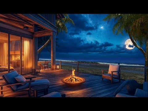 Beachside Bliss: Crackling Fire and Tranquil Ocean Waves Under the Stars | Healing Soul with Nature