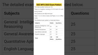 SSC MTS 2023 Exam Pattern || MTS Syllabus 2023 || #ssc #mts #mtsstrategy #shorts