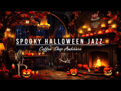 Fall Night Spooky Halloween Cafe Atmosphere 👻 Spooky Halloween Jazz Music 🦇 Glow Pumpkin to Sleep