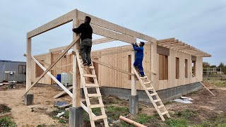 Inexpensive wooden house. Full construction process