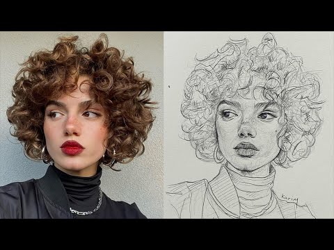 Creating a portrait of a girl with curly hair using the Loomis method