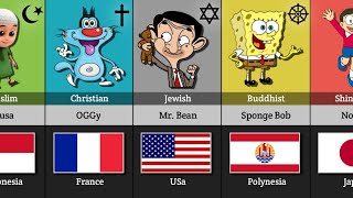 Most Famous Cartoon CHARACTERS with their major religions from every country | #mrbean